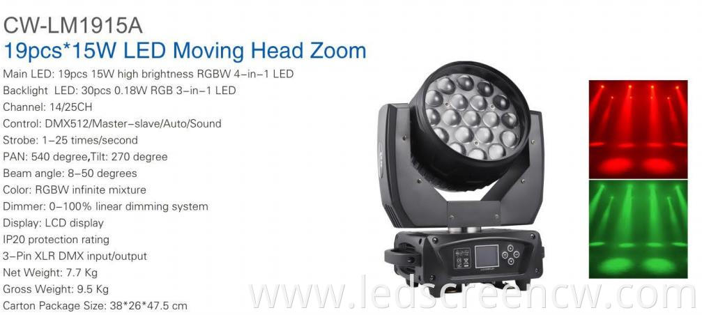 19pcs 15w LED with Zoom